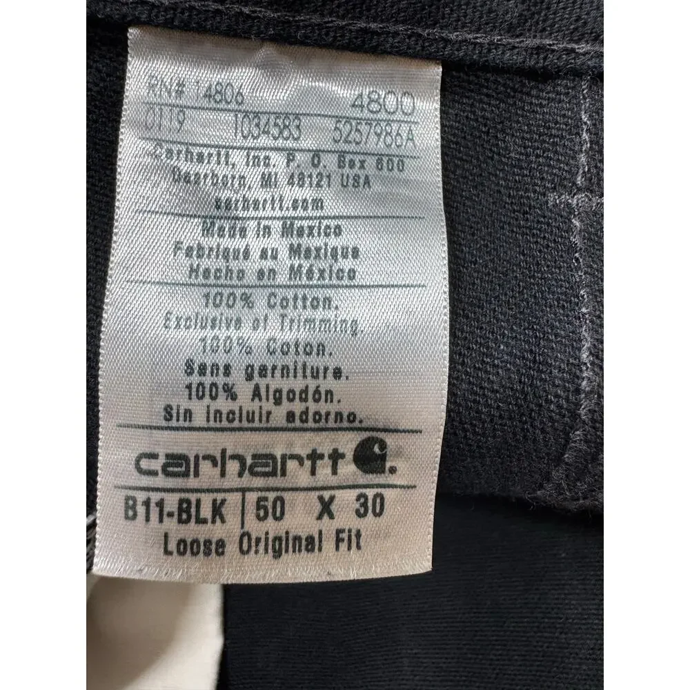 Carhartt Men’s Duck Canvas Black Pants Sz 50X30 B11-BlK Loose Original Fit